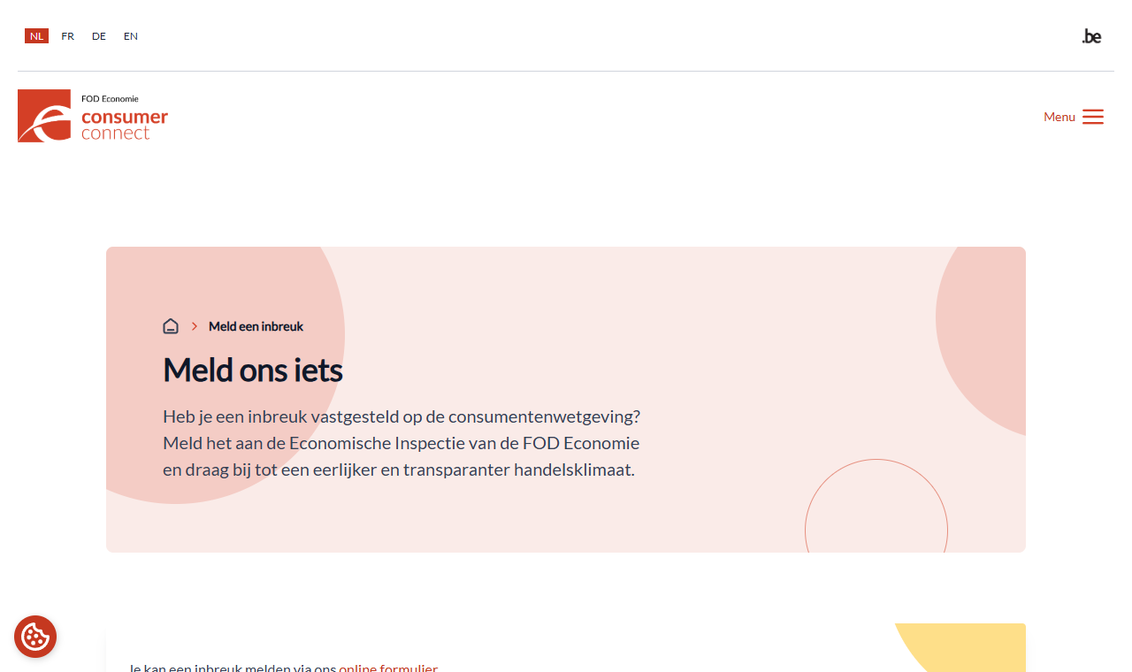 Pagina van ConsumerConnect om fraude en misleidende praktijken te melden